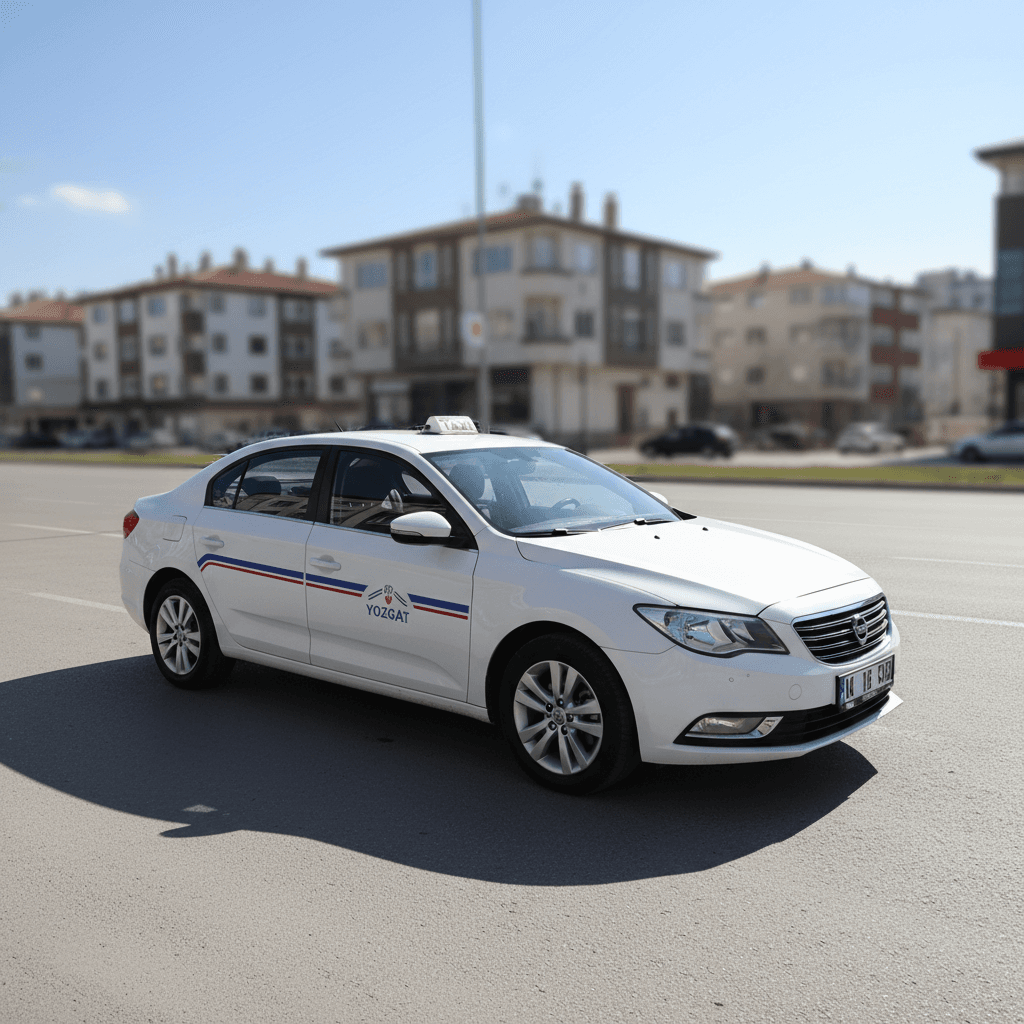 Beyaz taksi sedanı, dış görünüm, profesyonel temiz hali